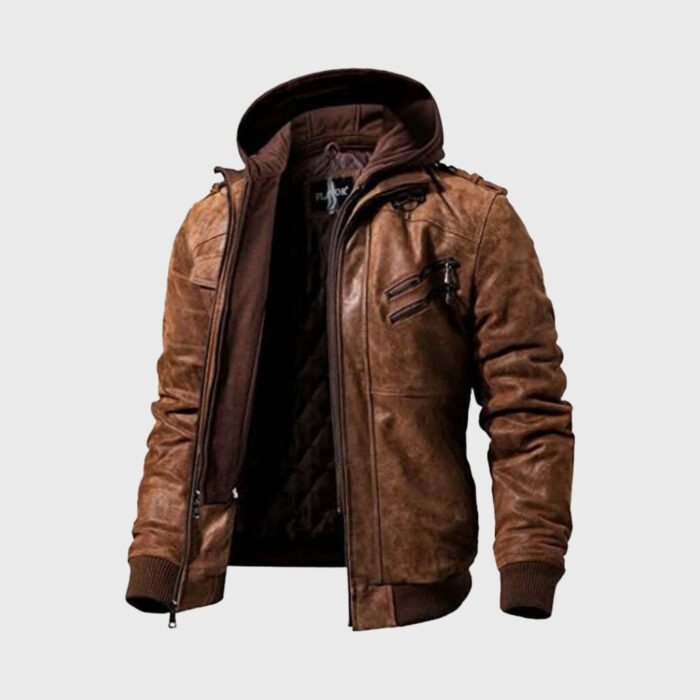 Real Brown Leather with Hood