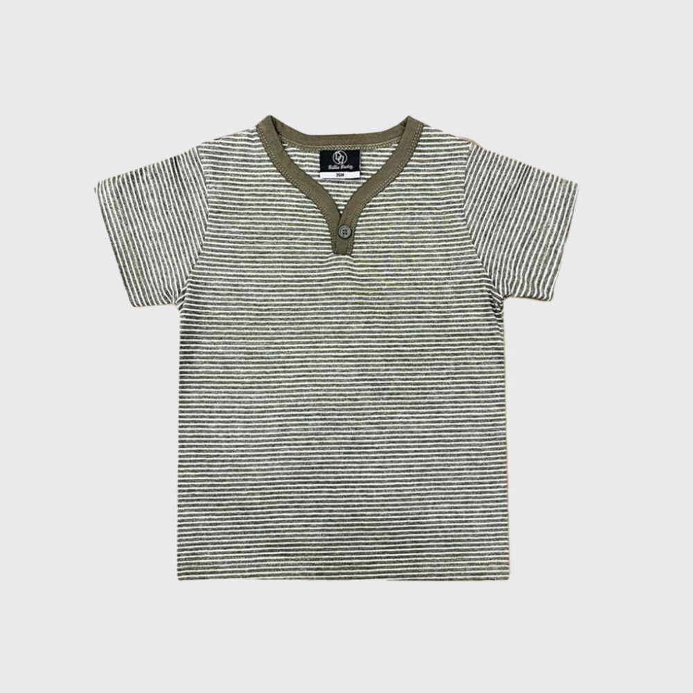 Casual Grey Stripe Button Tee
