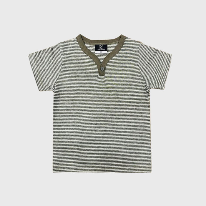 Casual Grey Stripe Button Tee
