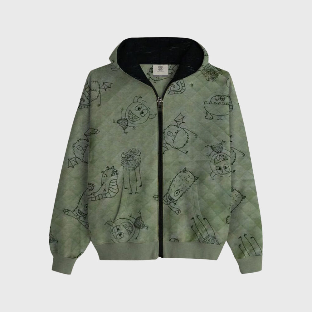 Green Monster Doodle Zip Hoodie