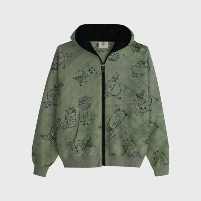 Green Monster Doodle Zip Hoodie