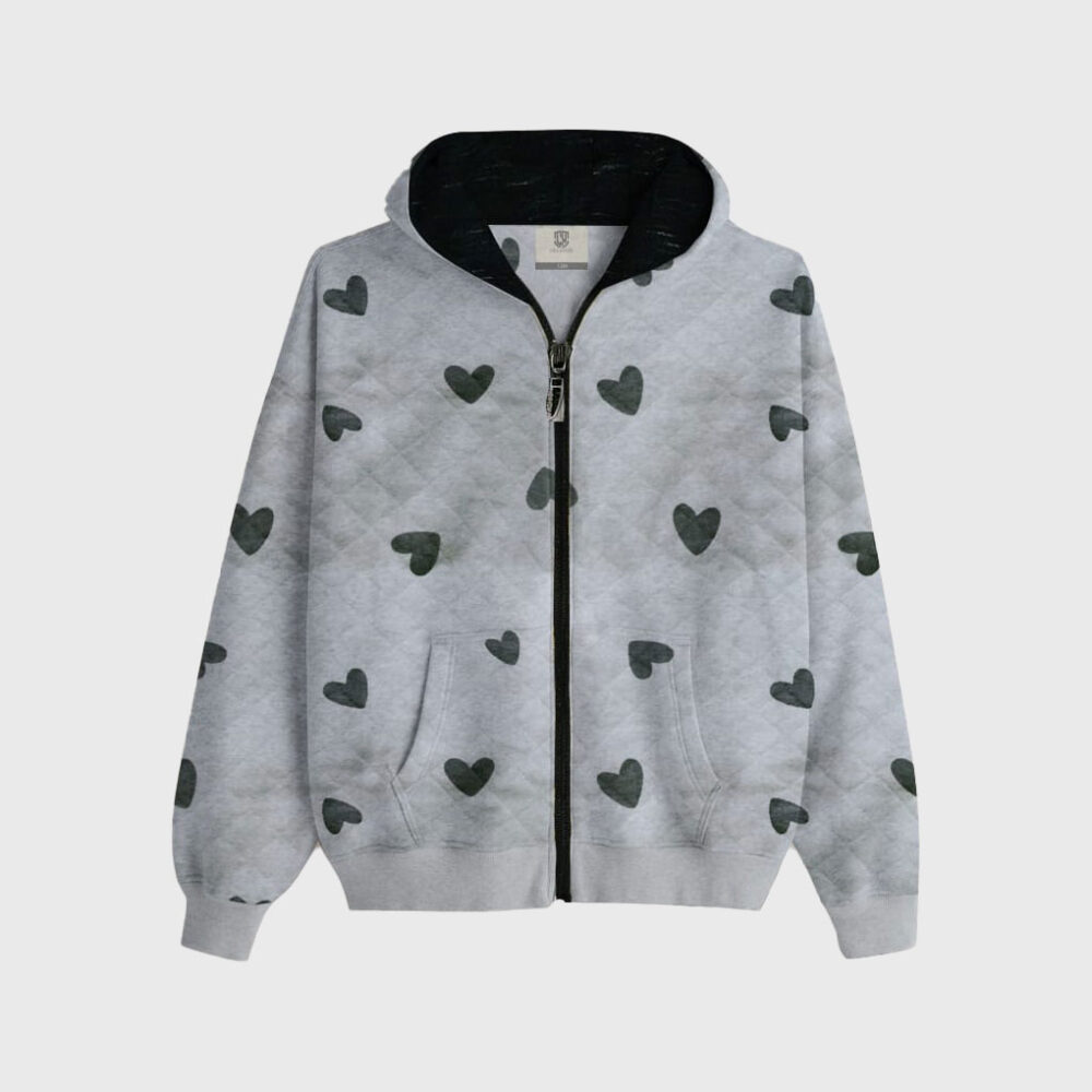Grey Hoodie with Black Hearts