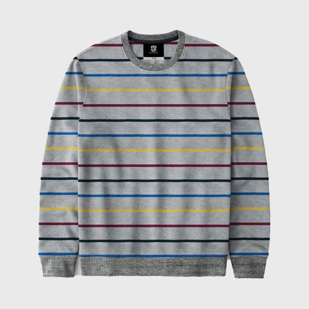 Grey Sweatshirt with Colorful Stripes