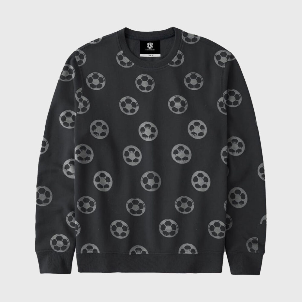Football Print Black Crew Neck