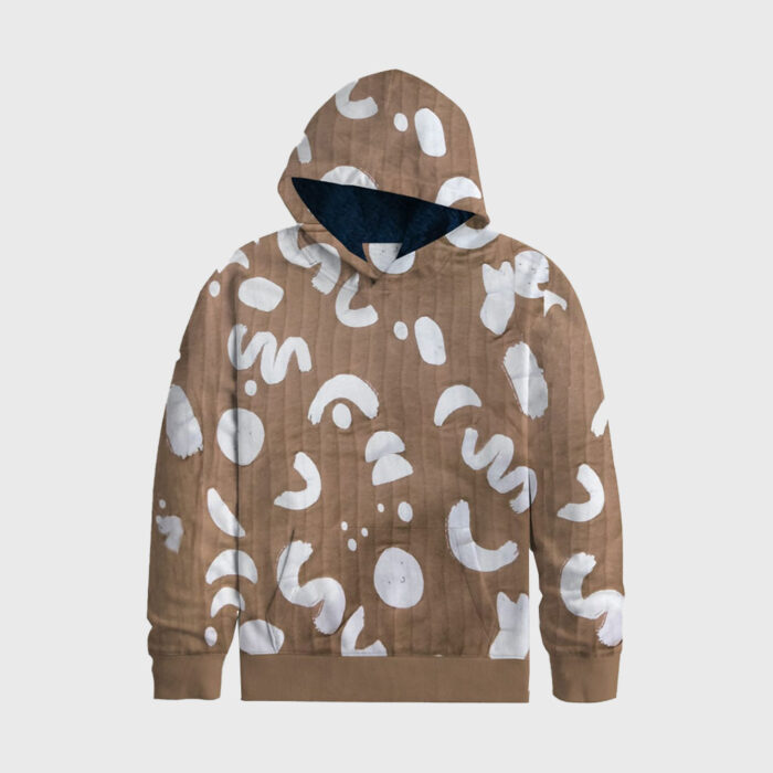 Brown Hoodie White Abstract Shapes